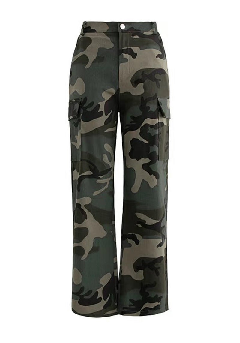 NRTHYE Women Camo Cargo Pants Pocket Zipper High Waist Patchwork Straight Casual Trousers - Image 5
