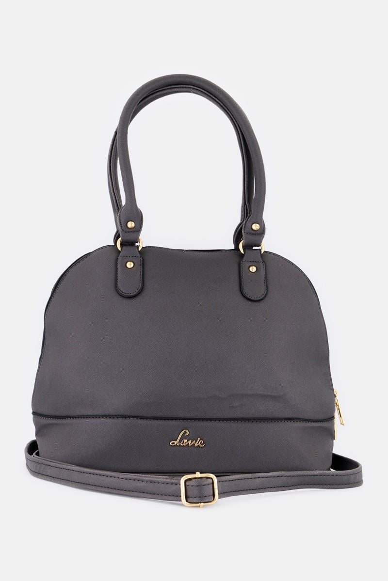 Lavie حقيبة كتف نسائية بشعار العلامة التجارية، رمادي داكن - Image 2