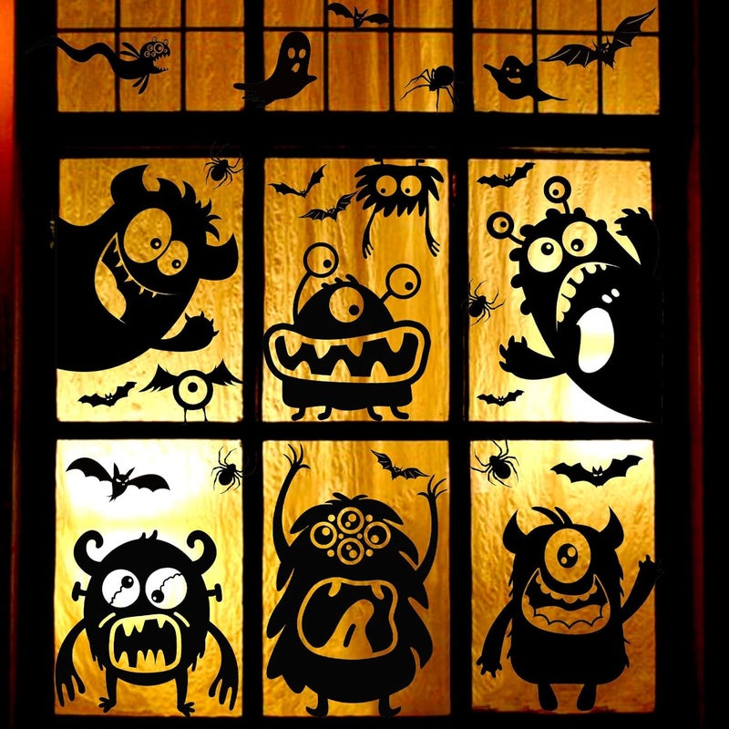 Pseutio Halloween Window Silhouette Decorations - Cute Monster Silhouette Stickers - Image 1