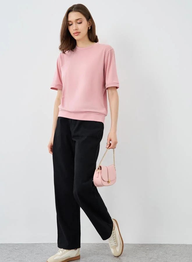 تايك تو Take Two Solid Mid Rise Wide Leg Jeans