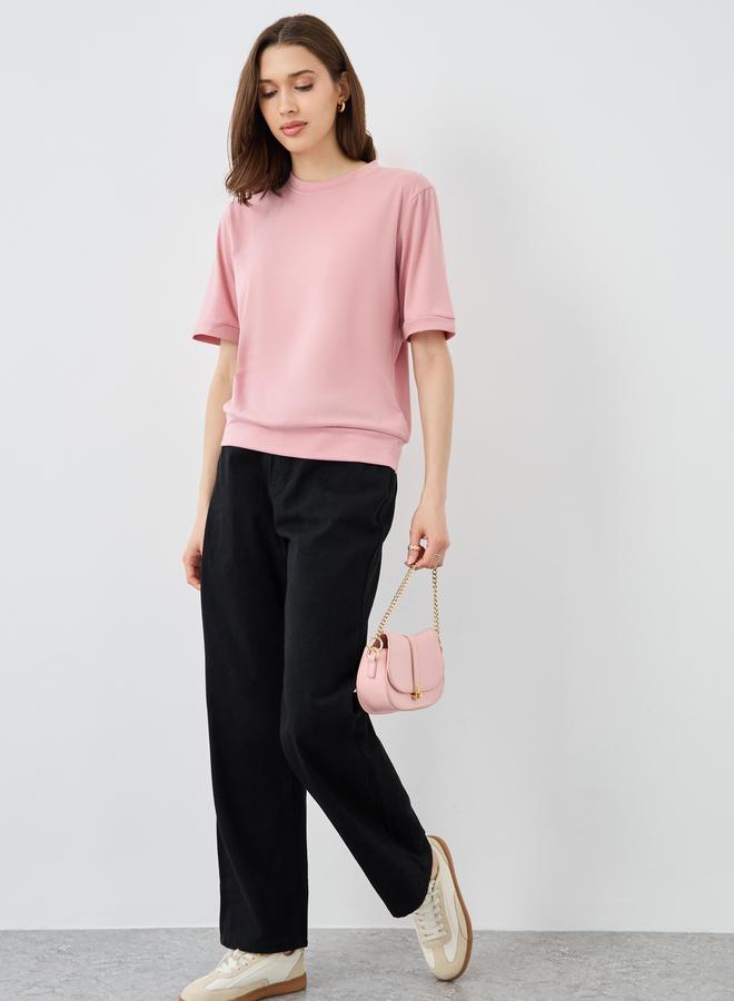 ستايلي جينز واسع الساق بخصر متوسط ​​صلب من تيك تو - Image 1