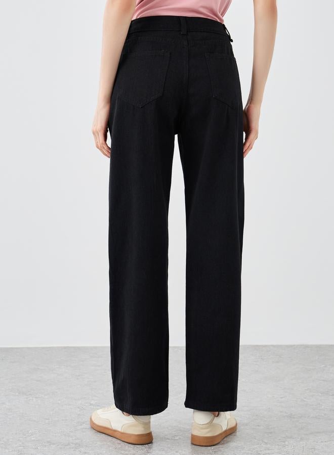 ستايلي جينز واسع الساق بخصر متوسط ​​صلب من تيك تو - Image 4