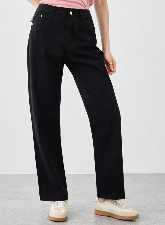 تايك تو Take Two Solid Mid Rise Wide Leg Jeans