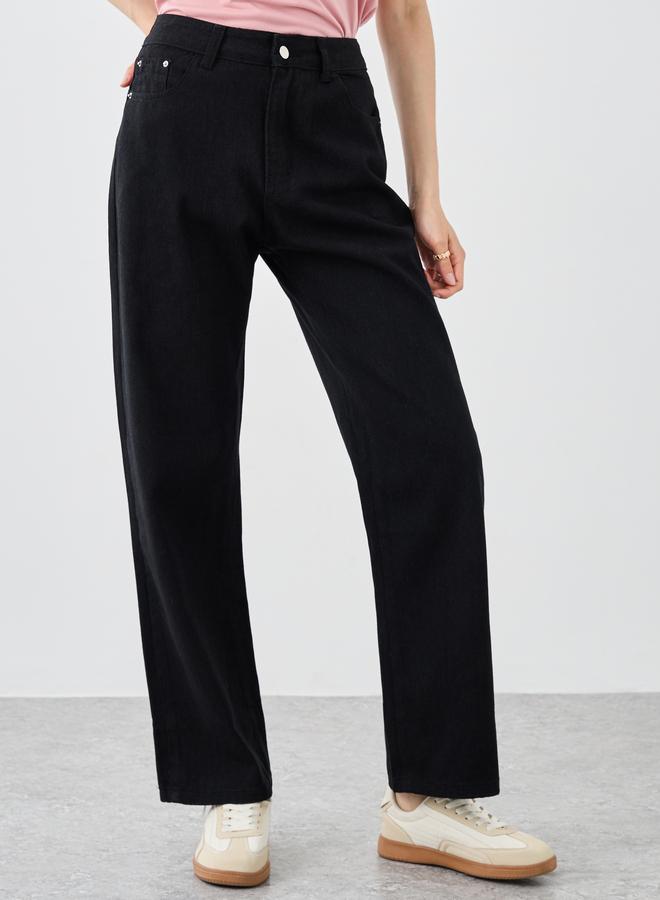 ستايلي جينز واسع الساق بخصر متوسط ​​صلب من تيك تو - Image 2