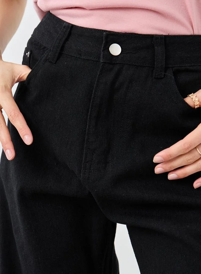 Take Two Take Two Solid Mid Rise Wide Leg Jeans
