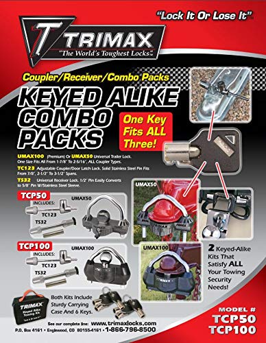 Trimax TCP50 Trailer Lock Combo Pack (Keyed Alike) , Black - Image 3