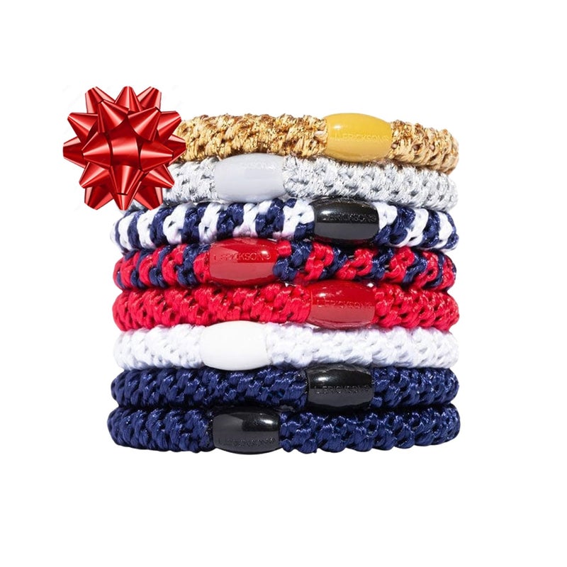 L. Erickson Grab & Go Ponytail Holders, Americana, Set of Eight - Exceptionally Secure with Gentle Hold - Image 1