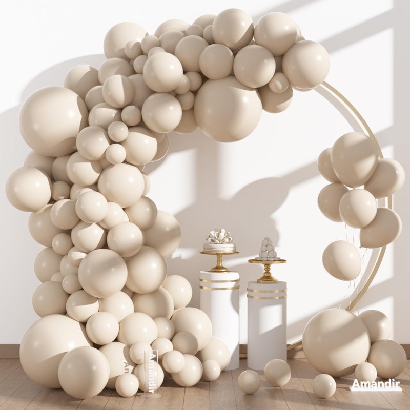 Amandir 153pcs White Sand Balloons Arch Garland Kit Different Sizes 18 12 10 5 Inch Cream Beige Sand White Latex Balloon for Birthday Boho Neutral Baby Shower Wedding Anniversary Party Decorations - Image 2