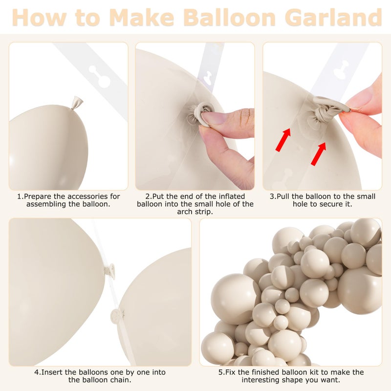 Amandir 153pcs White Sand Balloons Arch Garland Kit Different Sizes 18 12 10 5 Inch Cream Beige Sand White Latex Balloon for Birthday Boho Neutral Baby Shower Wedding Anniversary Party Decorations - Image 4