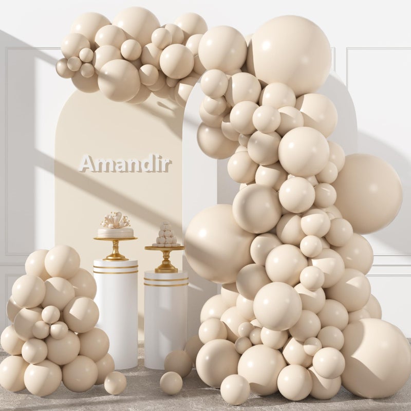 Amandir 153pcs White Sand Balloons Arch Garland Kit Different Sizes 18 12 10 5 Inch Cream Beige Sand White Latex Balloon for Birthday Boho Neutral Baby Shower Wedding Anniversary Party Decorations - Image 1