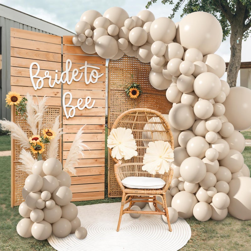 Amandir 153pcs White Sand Balloons Arch Garland Kit Different Sizes 18 12 10 5 Inch Cream Beige Sand White Latex Balloon for Birthday Boho Neutral Baby Shower Wedding Anniversary Party Decorations - Image 5