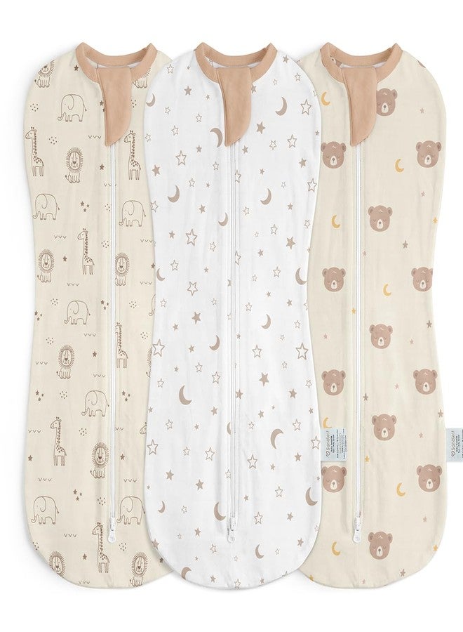 SANDJEST Baby Swaddle, Cotton Arm-in Zipper Sleep Sack, Wearable Blankets Wrap for Newborn Infant Girls and Boys, Size: Small Color: Woodland - Star & Moon - Bear (Pack 3) - Image 1