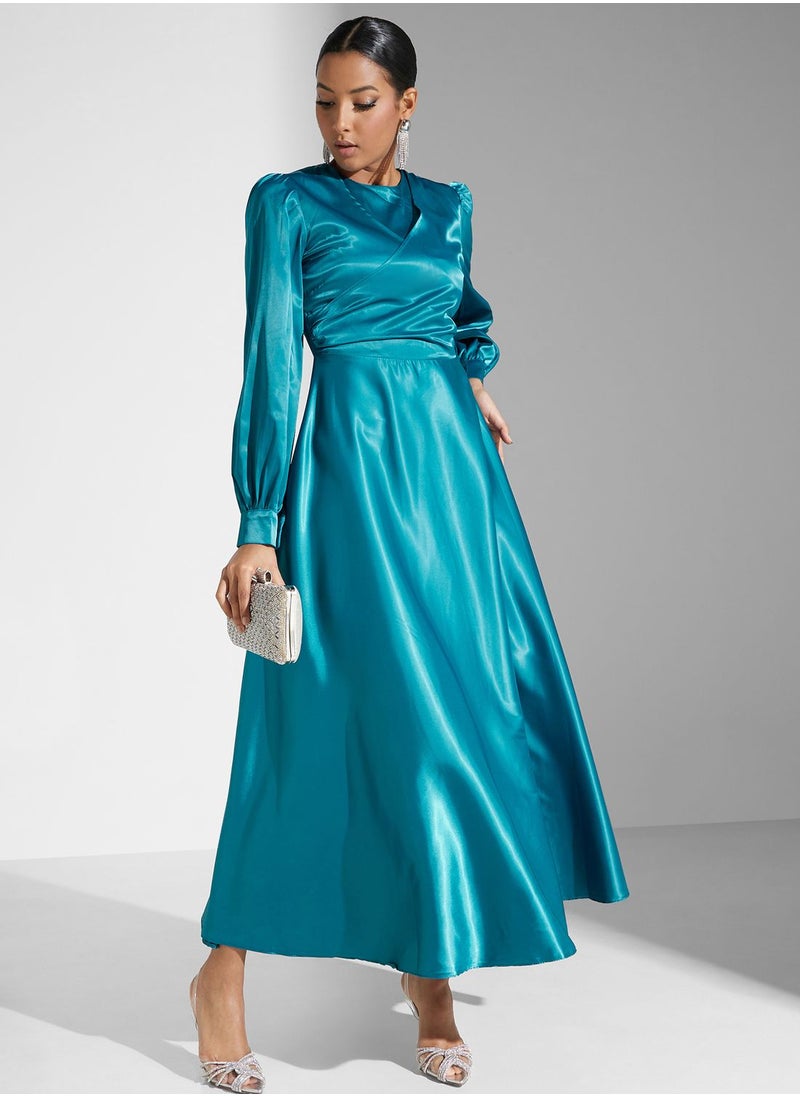 Khizana - Ruched Detail Satin Dress - Image 1
