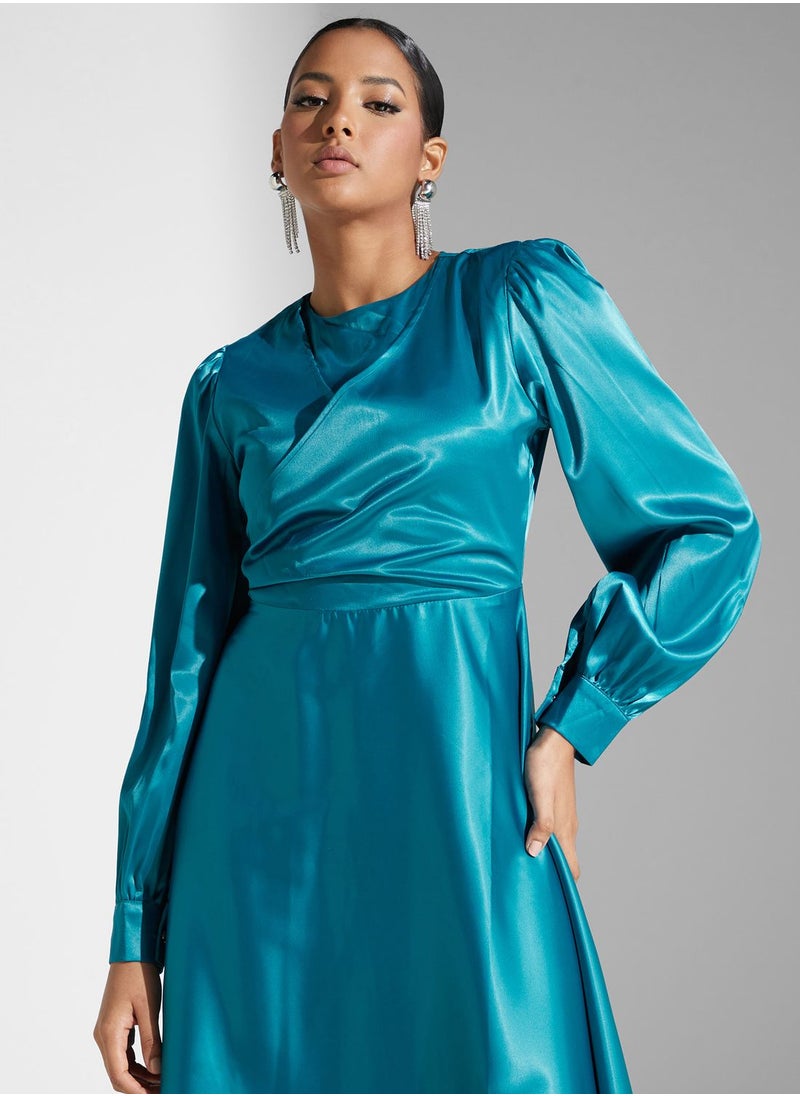 Khizana - Ruched Detail Satin Dress - Image 1