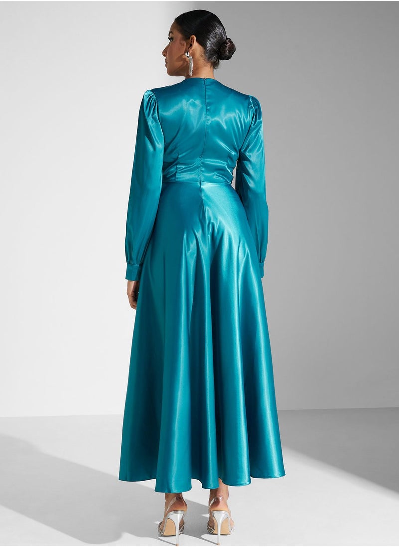 Khizana - Ruched Detail Satin Dress - Image 1