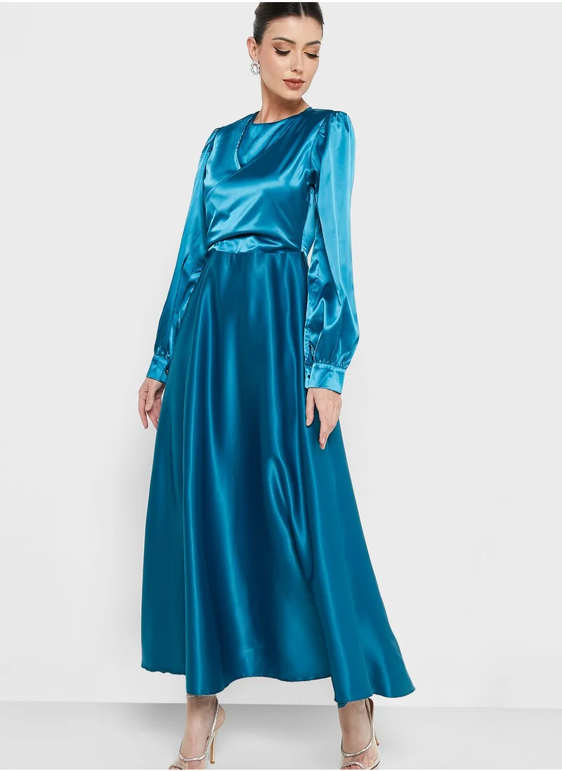 Khizana Ruched Detail Satin Dress