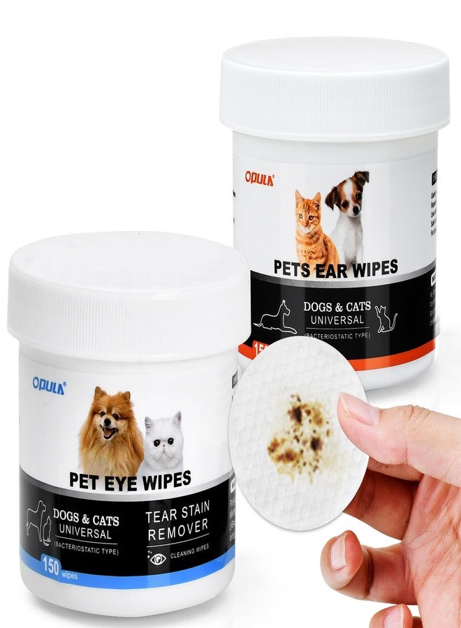 OPULA Dog Ear Eye Cleaner Wipes,300 Count Cat Eye Ear Cleaning Wipes,Pet Wipes,150pcs Tear Stain Remover Wipes+150pcs Ear Wax Wipes,Non-Irritating,Dog&Cat Universal,Eliminate Odor - Image 1