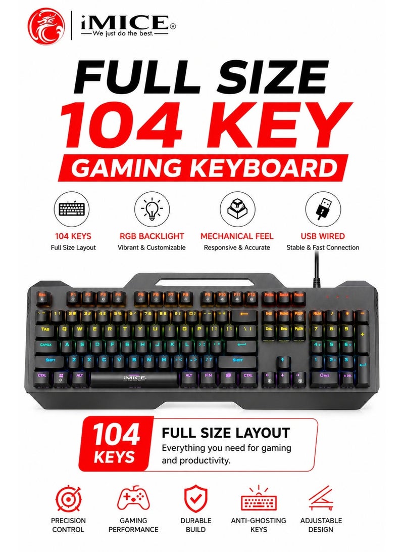 iMICE GK400 Mechanical Gaming Keyboard 104 Keys Wired RGB Keyboard Full Size USB Keyboard for PC Laptop Gaming - Image 3