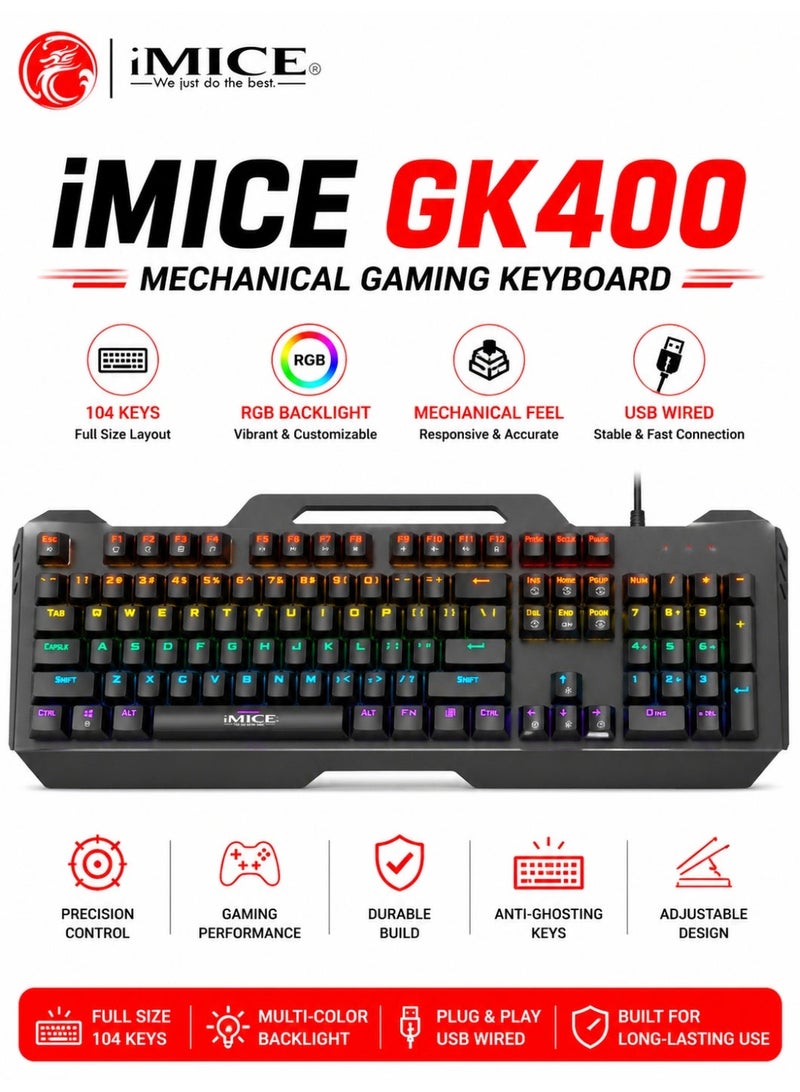 iMICE GK400 Mechanical Gaming Keyboard 104 Keys Wired RGB Keyboard Full Size USB Keyboard for PC Laptop Gaming - Image 2