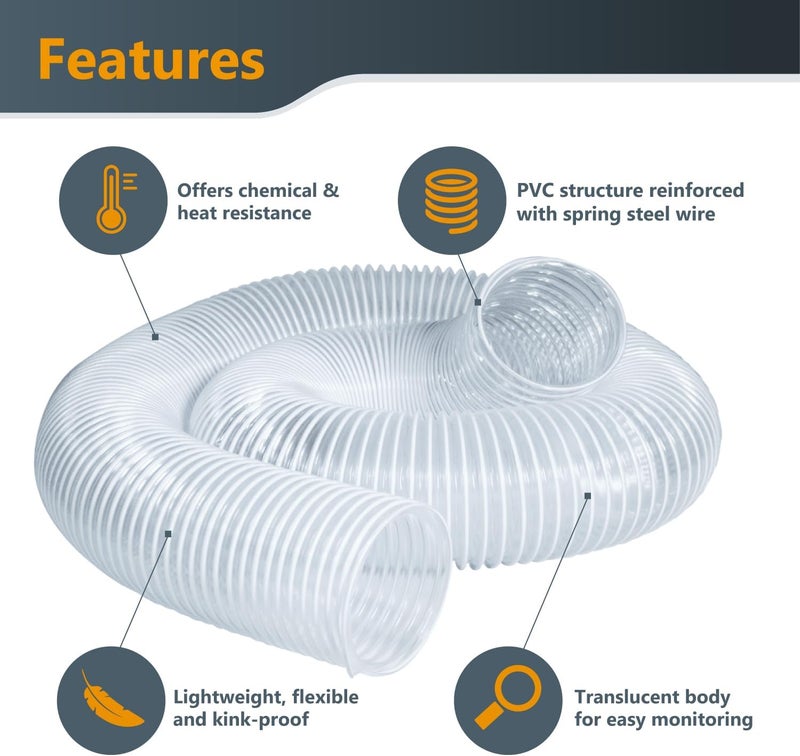 POWERTEC 3" x 5' PVC Flexible Dust Collection Hose with 2pcs Stainless Steel Key Hose Clamps for Table Saw, Planer, CNC Machine, Radial Arm Saw, Woodworking & Wood Shop Dust Collection System (70392) - Image 3