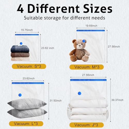 Eunhdet 12 Pack Travel Vacuum Storage Bags 4 Size24283240 Inch Portable Vacuum Seal Bags for Clothing Travel with Pump Space Saver Bag for Luggage Suitcases Clothes Bedding Seasonal Storage - Image 3
