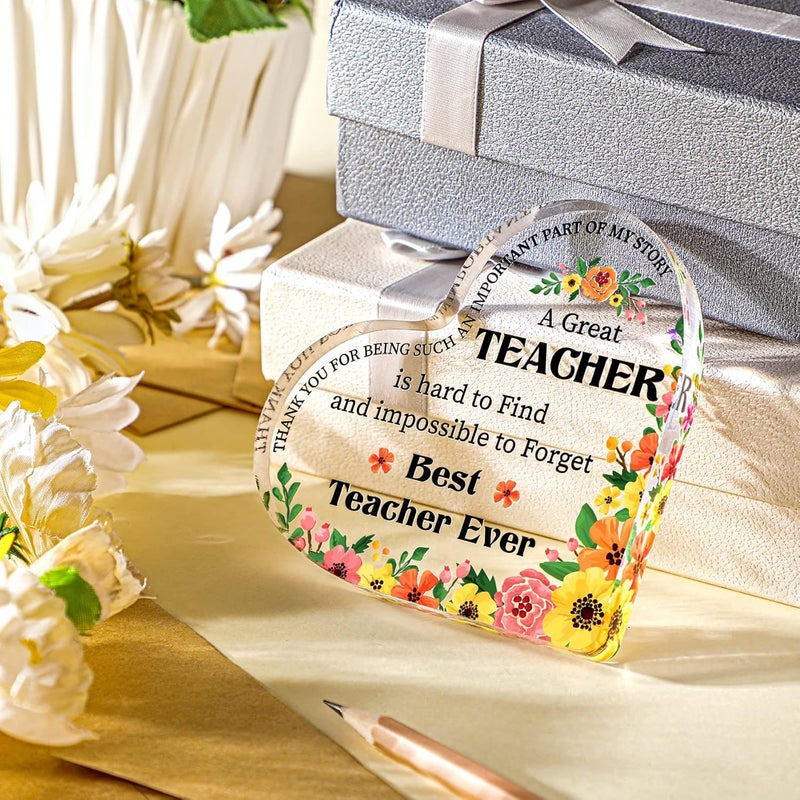 Perthlin Acrylic Best Teacher Appreciation Gifts for Women Thank You Teacher Gifts from Student End of Year Graduation Present for Office Desk Paperweight Keepsake Decor(Heart Flowers) - Image 3