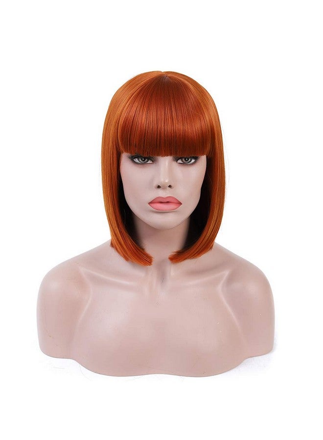 Rosastar Rosa Star Short Bob Wig With Bangs Straight Synthetic Hair Wigs For Women (Brown Orange) - Image 1