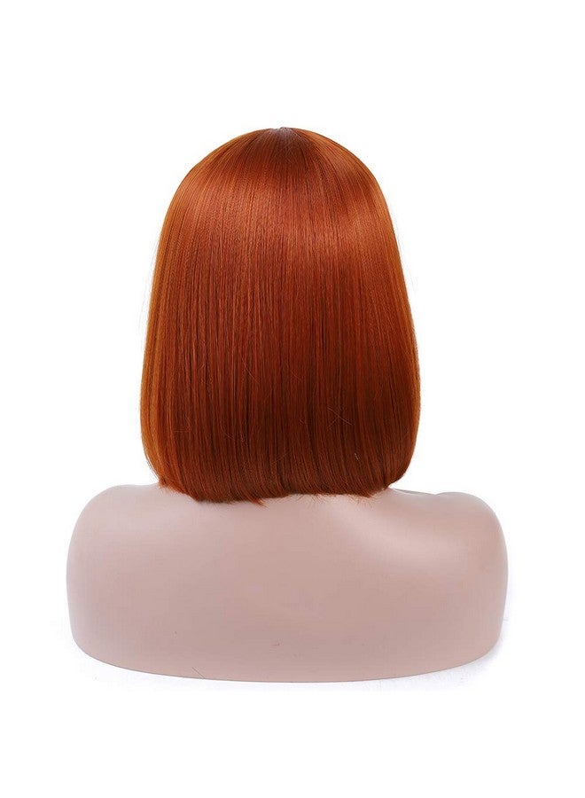 Rosastar Rosa Star Short Bob Wig With Bangs Straight Synthetic Hair Wigs For Women (Brown Orange) - Image 5