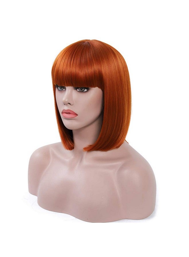 Rosastar Rosa Star Short Bob Wig With Bangs Straight Synthetic Hair Wigs For Women (Brown Orange) - Image 4