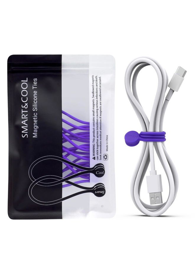 SMART&COOL Reusable Silicone Magnetic Cable Ties for Bundling and Organizing, Holding Stuff, Book Markers, Fridge Magnets, Assorted Color, 7.16'' (10-Pack, Purple) - Image 1