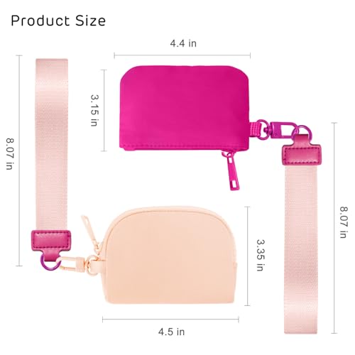 Viverte Mini Zip Around Keychain Wristlet Wallets Small Portable Dual Pounch Wristlet Detachable Coin Purse Pocket Gifts for Teen Girls Travel Sports Outdoors (Rose Red+Coarl Pink) - Image 3