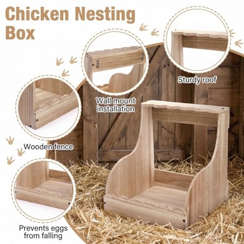 Tlence Single Compartment Hens Nesting Box, 14.5 x 13.75 x 13 Inch Wood Chicken Laying Eggs Boxes, Large Heavy Duty Chicken Coop Nest Box Accessories for Duck Birds Poultry, Easy Assembly - Image 3