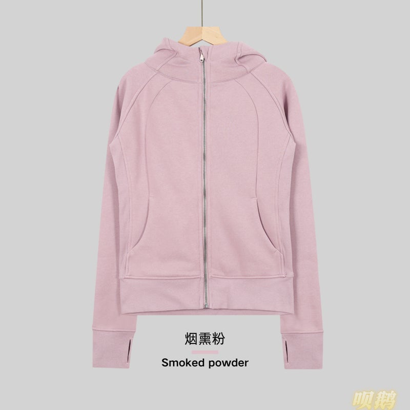 Women's Slim Fit Full-Zip Hooded Fleece Jacket Breathable Cotton Blend Embroidered Yoga Sports Autumn Winter - Image 1