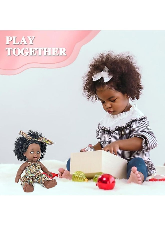 Nice2you - Nice2you Black Baby Doll, 10 inch American African Black Girl Doll with Dress, Realistic Reborn Baby Doll for Kids Aged 2 3 4 5 6, Silicone Small Black Doll Toy with Curly Hair for Birthday Gift - Image 1