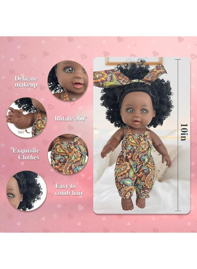 Nice2you - Nice2you Black Baby Doll, 10 inch American African Black Girl Doll with Dress, Realistic Reborn Baby Doll for Kids Aged 2 3 4 5 6, Silicone Small Black Doll Toy with Curly Hair for Birthday Gift - Image 1