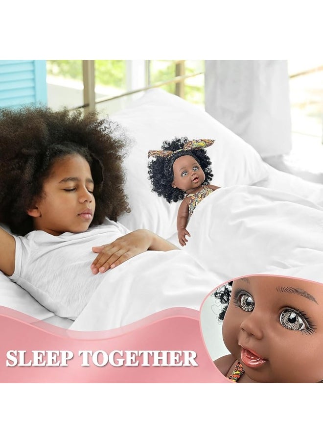 Nice2you - Nice2you Black Baby Doll, 10 inch American African Black Girl Doll with Dress, Realistic Reborn Baby Doll for Kids Aged 2 3 4 5 6, Silicone Small Black Doll Toy with Curly Hair for Birthday Gift - Image 1