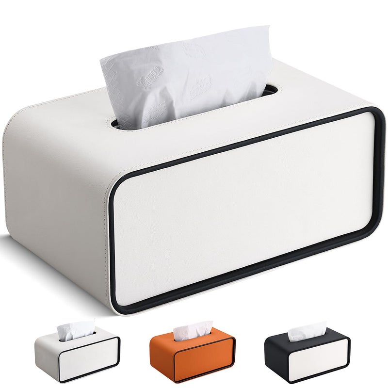 GORESE Rectangle kleenexs Box Cover PU Leather Tissue Box Cover Holder Decorative Tissue Covers Tissue Box Holder for Bathroom Bedroom Living Room Office Cream White