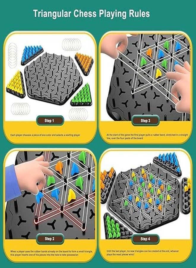 ROKTRY Chain Triangle Chess Game Board Games for Kids Adults Family Fun Night Chess Set Triangle Rubber Band Game Chain Board Chess Puzzle Interactive Brain Teaser Game 2 to 4 Players - Image 3