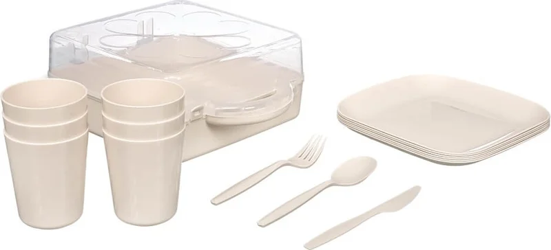 Piev Urve Camping Travel Service Picnic Set 6 Person Cream
