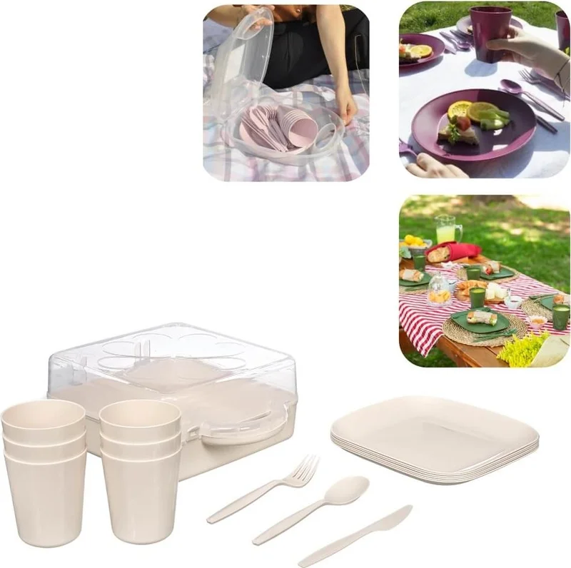 Piev Urve Camping Travel Service Picnic Set 6 Person Cream