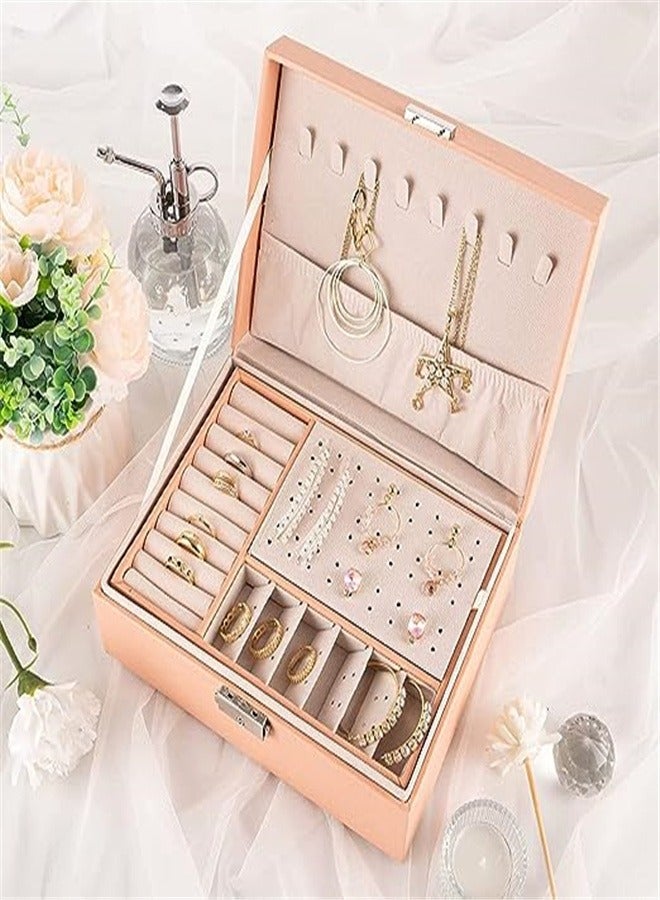 Goolsky ewelry Box Organizer for Women Girls Jewelry Storage Case Jewelry Holder Organizer with Lock for Women and Girls Rings Earrings Necklace Bracelets Watches Pink - Image 3