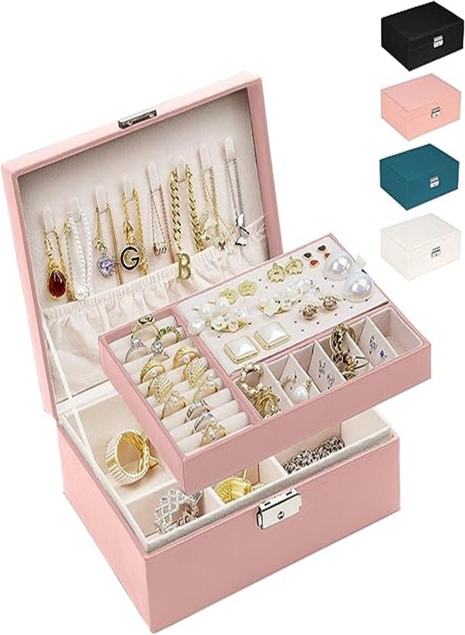 Goolsky ewelry Box Organizer for Women Girls Jewelry Storage Case Jewelry Holder Organizer with Lock for Women and Girls Rings Earrings Necklace Bracelets Watches Pink - Image 1