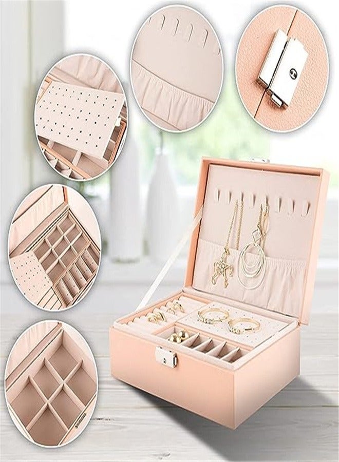 Goolsky ewelry Box Organizer for Women Girls Jewelry Storage Case Jewelry Holder Organizer with Lock for Women and Girls Rings Earrings Necklace Bracelets Watches Pink - Image 4