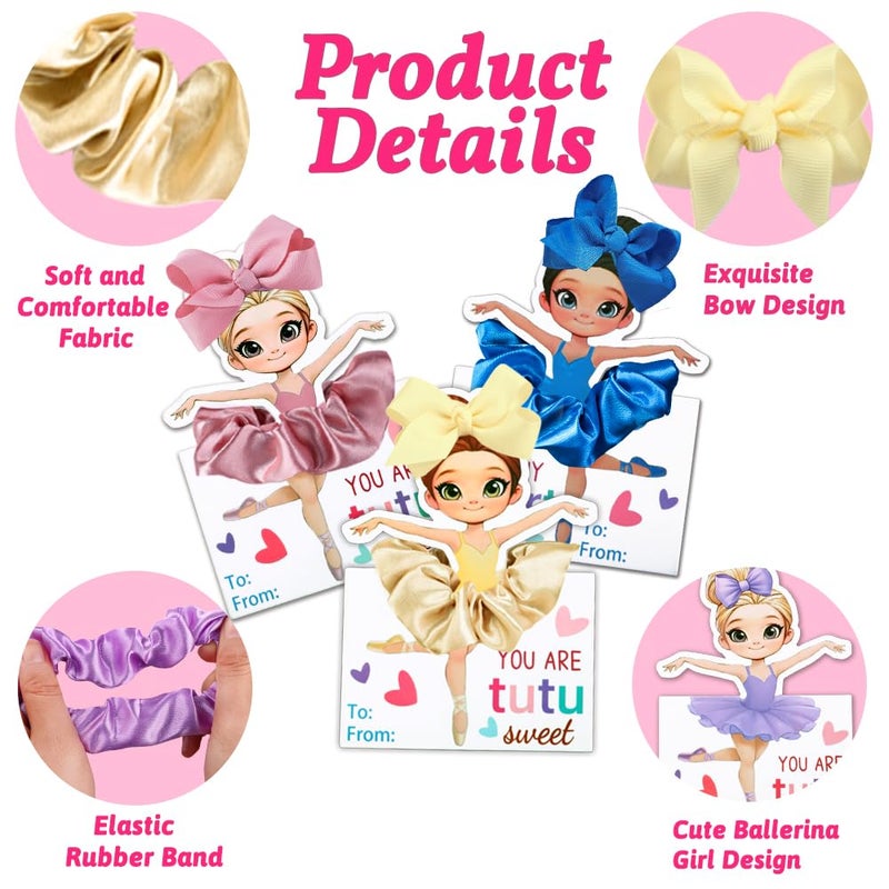 Vellibring Valentines Day Gifts for Kids,24 Pack Ballerina Cards With Hair Scrunchies Bow Clips Hair Accessories Set Valentines Day Dance Recital Prizes Girls Classrooms Exchange Gifts Party Favor - Image 4