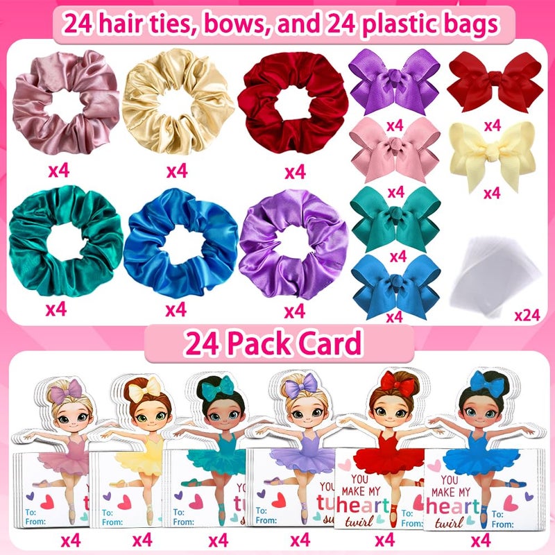Vellibring Valentines Day Gifts for Kids,24 Pack Ballerina Cards With Hair Scrunchies Bow Clips Hair Accessories Set Valentines Day Dance Recital Prizes Girls Classrooms Exchange Gifts Party Favor - Image 2