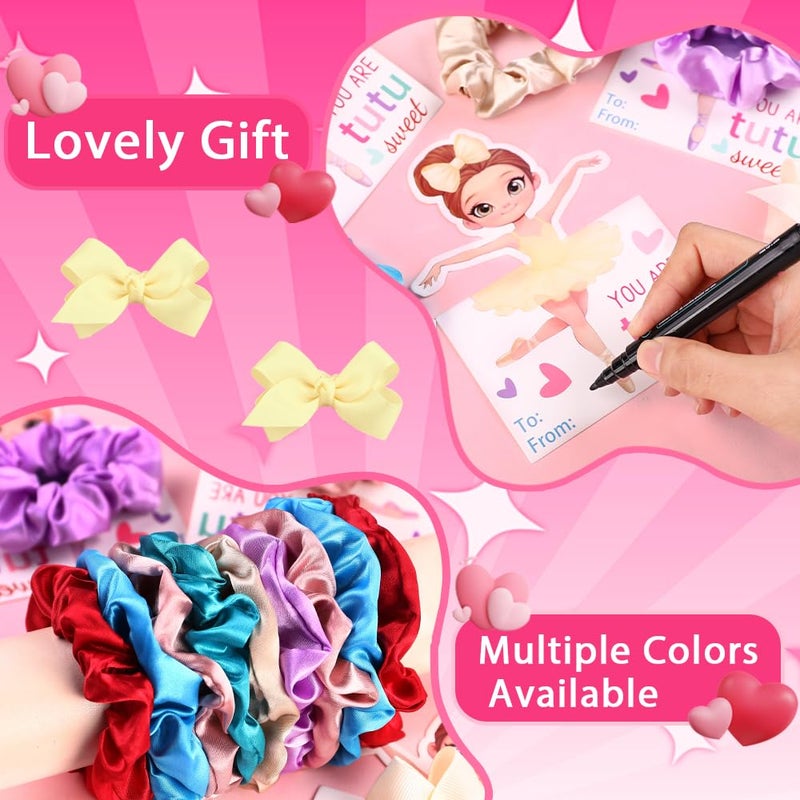 Vellibring Valentines Day Gifts for Kids,24 Pack Ballerina Cards With Hair Scrunchies Bow Clips Hair Accessories Set Valentines Day Dance Recital Prizes Girls Classrooms Exchange Gifts Party Favor - Image 5