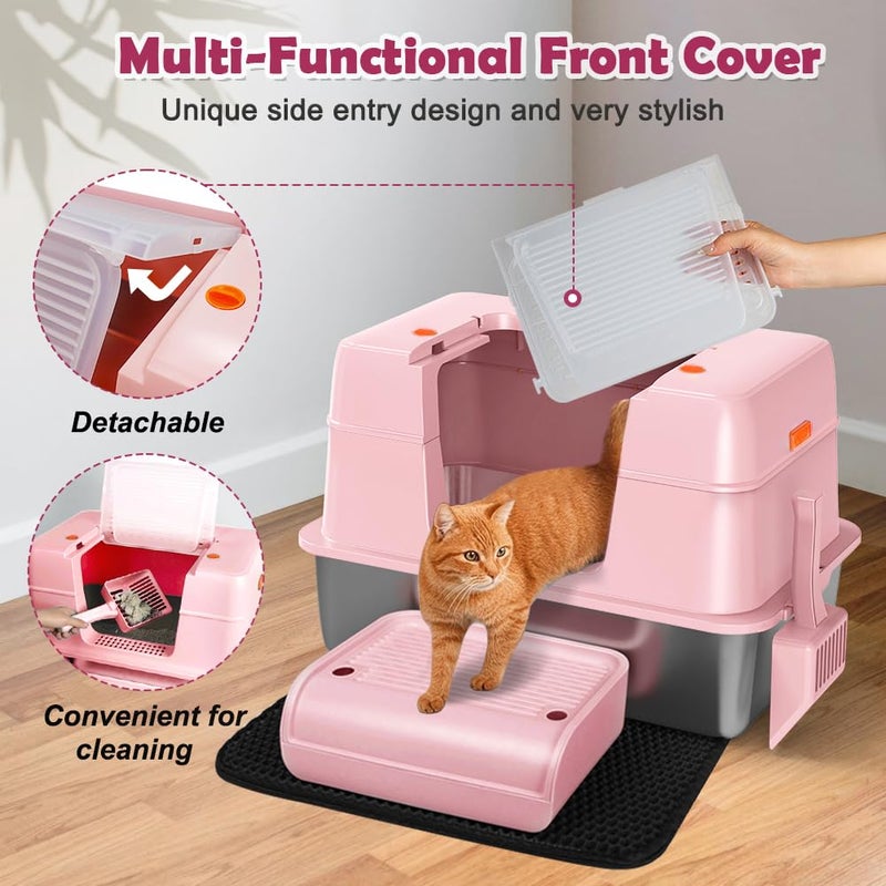 Vivifying Pink Stainless Steel Covered Cat Litter Box â€“ Odor-Control, Easy-Clean Modular Enclosed Kitty Toilet, Elegant Design for Stylish Cat Moms - Image 4