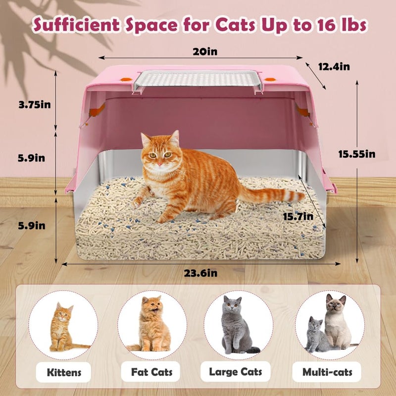 Vivifying Pink Stainless Steel Covered Cat Litter Box â€“ Odor-Control, Easy-Clean Modular Enclosed Kitty Toilet, Elegant Design for Stylish Cat Moms - Image 2