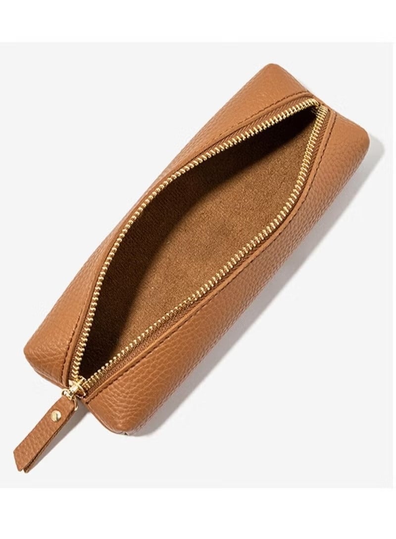 Portable PU Pencil Pen Case Pencil Pouch for School Office Woman Man (Brown) - Image 5