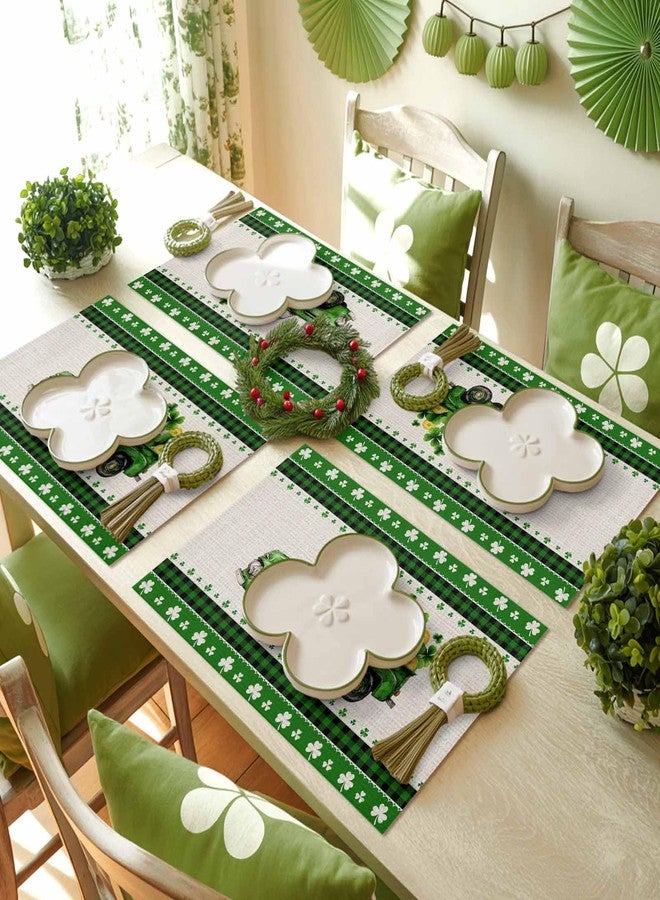 ALAGEO St. Patrick's Day Placemats Set of 6 Shamrock Green Trucks Table Mats Gold Coin Lucky Clovers Table Place Mats Spring St. Patrick's Day Table Decor for Home Party Kitchen Dining Table 13x19 Inch - Image 4